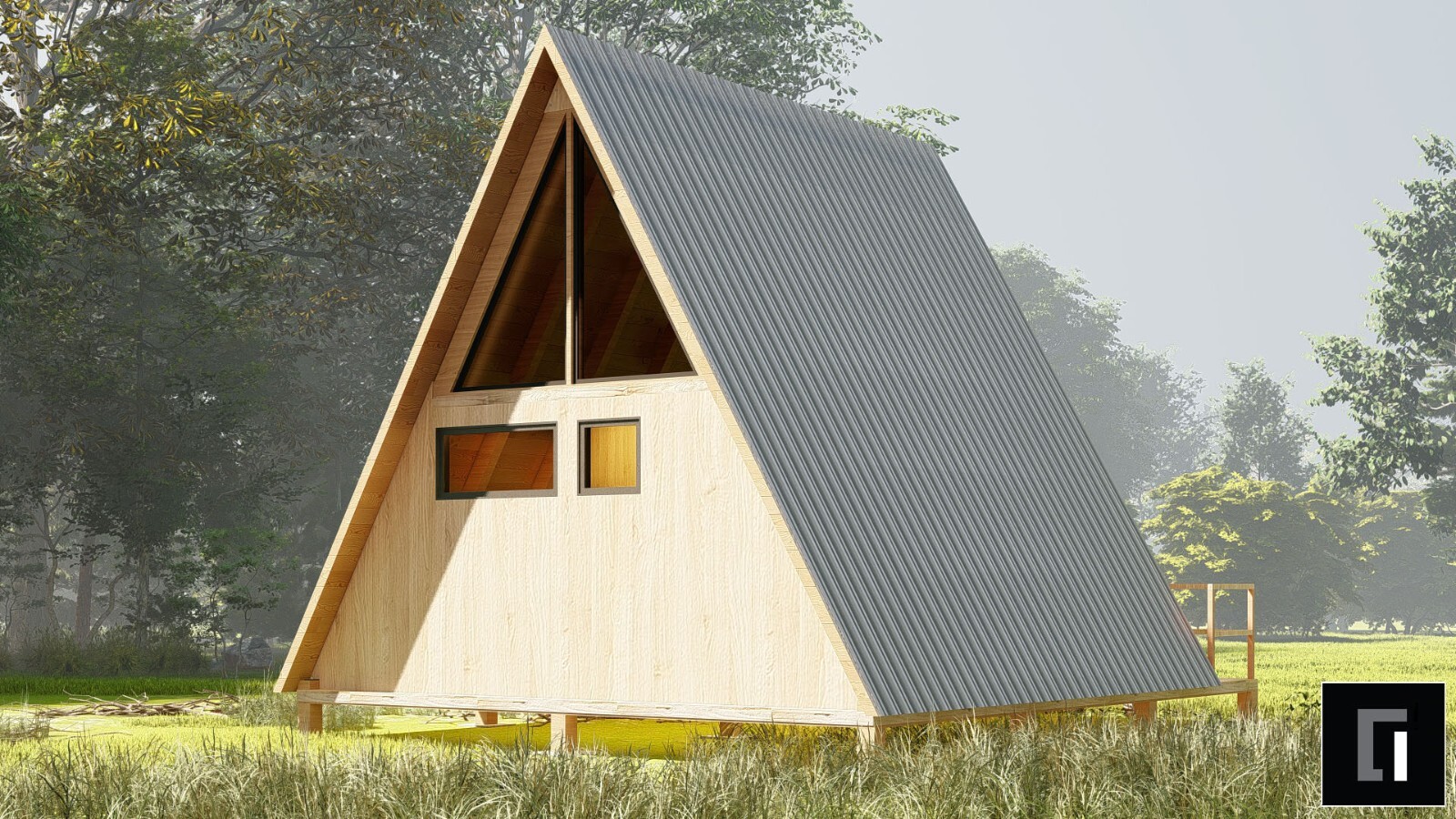 A-Frame House Cabin Plans -250SF- Blueprints – Modern, Bathroom and Loft