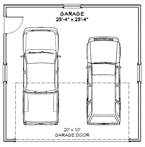 24×24 2-Car Garage — 576 sqft — 12ft Walls — PDF Floor Plan — Model 1F