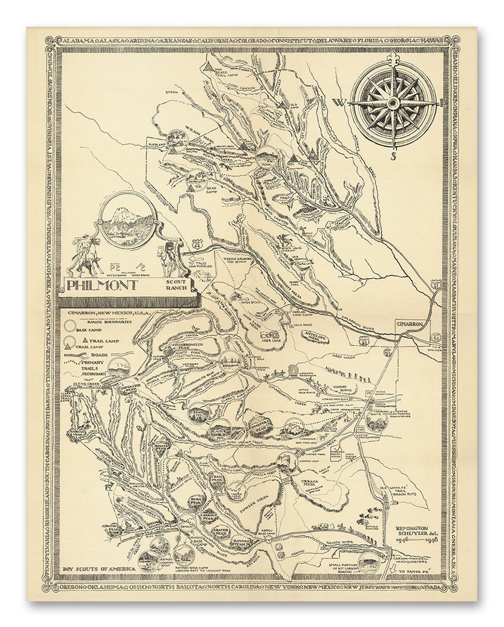 Philmont Scout Ranch Vintage Map 1948 Cimarron New Mexico Trail Plan