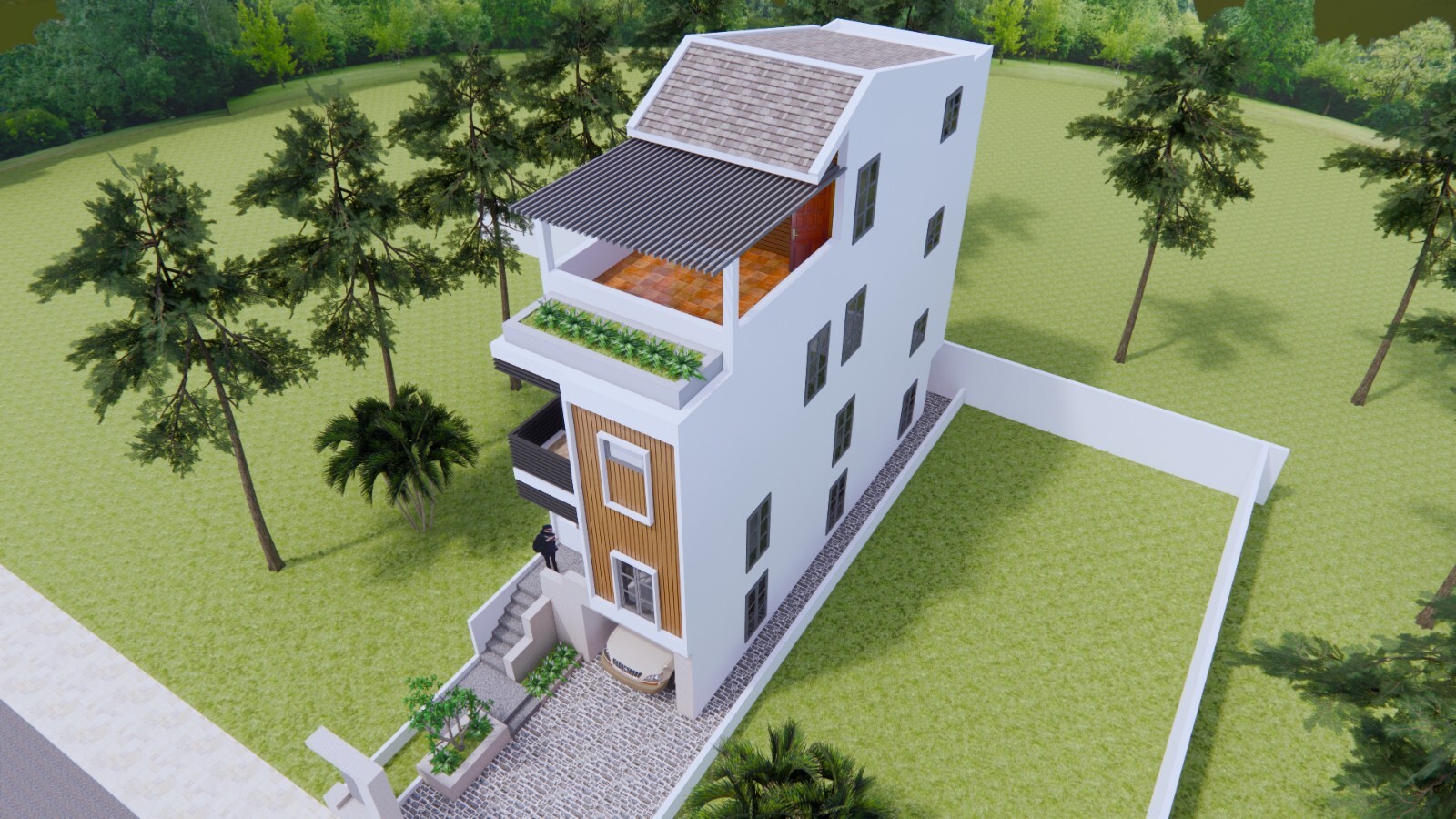 14×45 Feet Small House 4.2×14 Meter 4 Bed 5 Baths Shed Roof PDF (A4 Hard Copy)