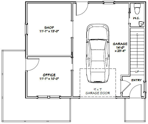 30×24 House — 1 Bedroom 1.5 Bath — 1,029 sq ft — PDF Floor Plan — Model 7B