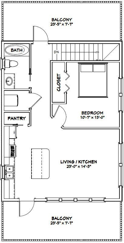 24×32 House — 1 Bedroom 1.5 Bath — 851 sq ft — PDF Floor Plan — Model 8D