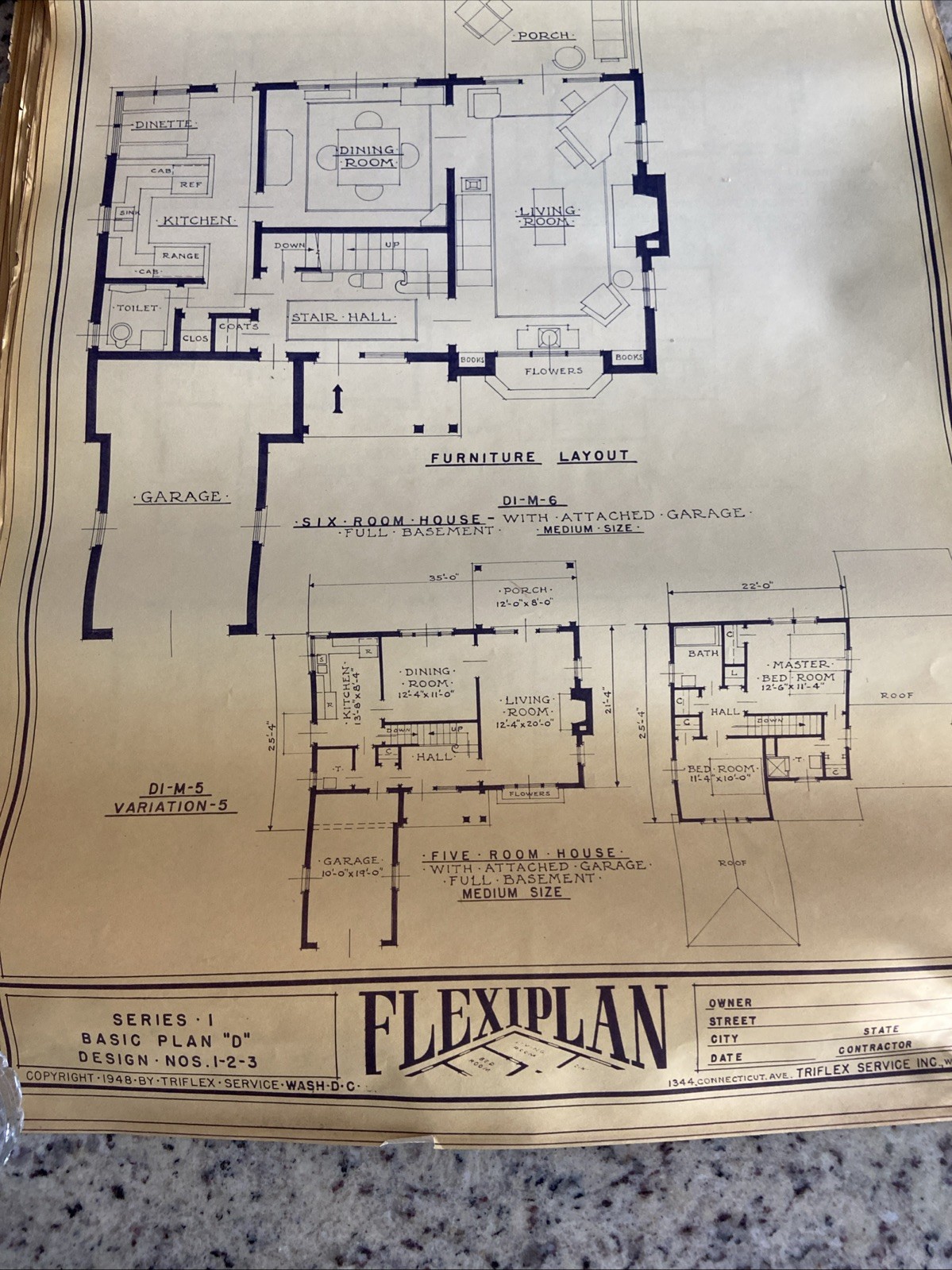 Lot Of 27- 1948 Home Plan Blueprints TRIFLEX Service Washington DC Plan Roll Set