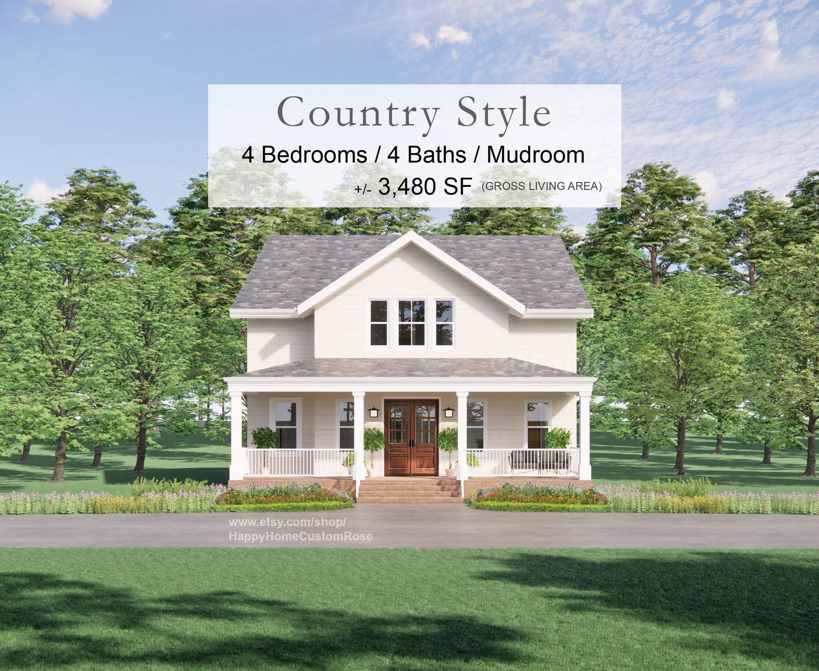 Tall Oak Southern Living Farmhouse – Two Story – 4 Bed 4 Bath – 58×35′ – 3480 Sq