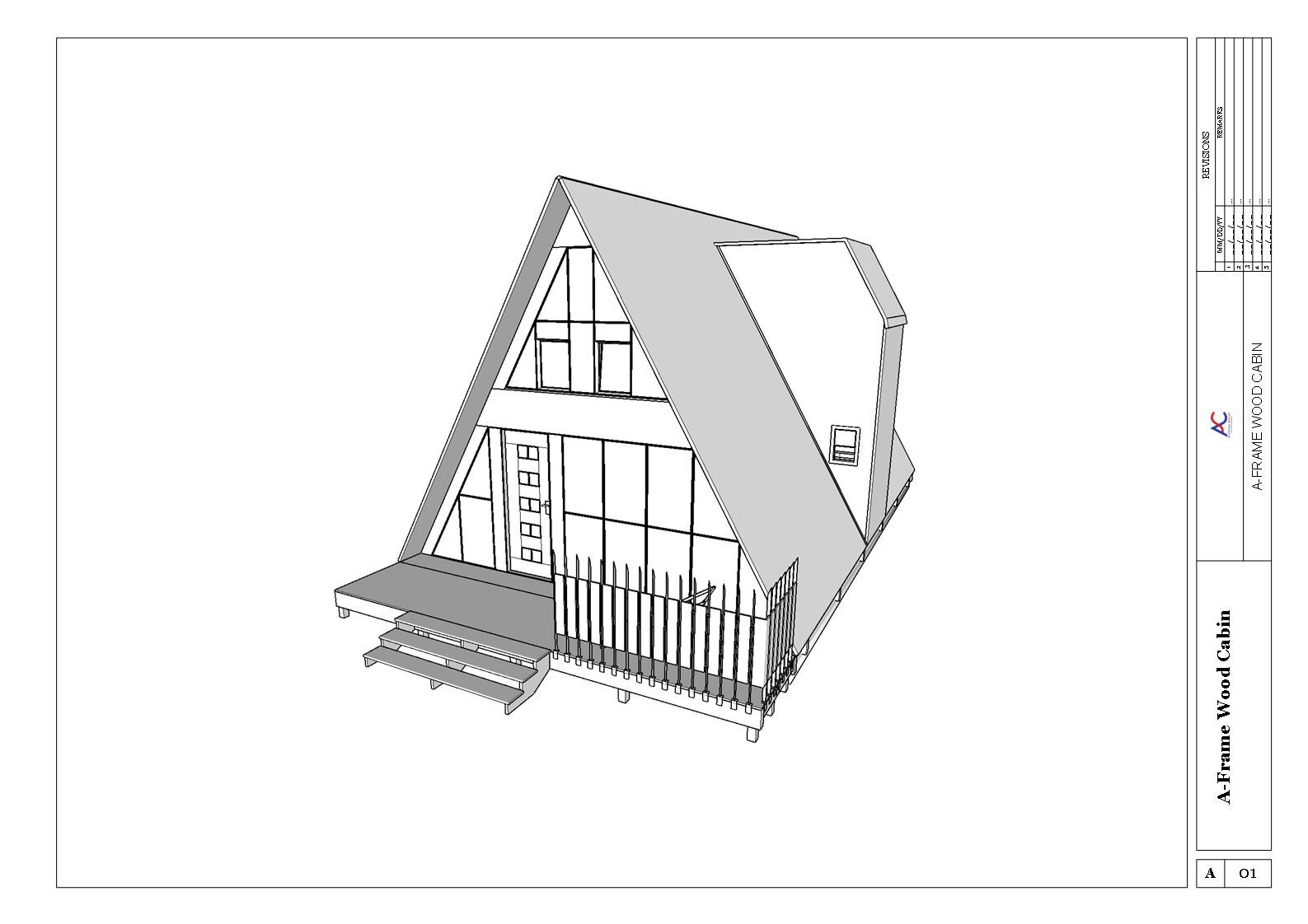 A-Frame Cabin Wood House Plan & Modern Style 3D images,PDF Blueprints with DWG