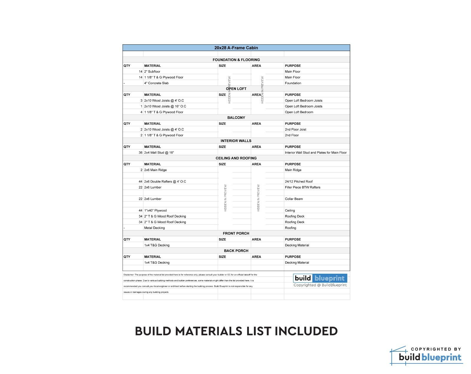 20′ x 28′ Modern A-Frame Cabin Architectural Plans Blueprint PDF Download