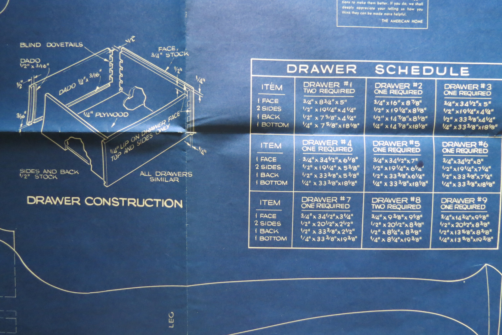AMERICAN HOME FURNITURE BLUEPRINT Pattern # 2030 Bonnet Top High Boy