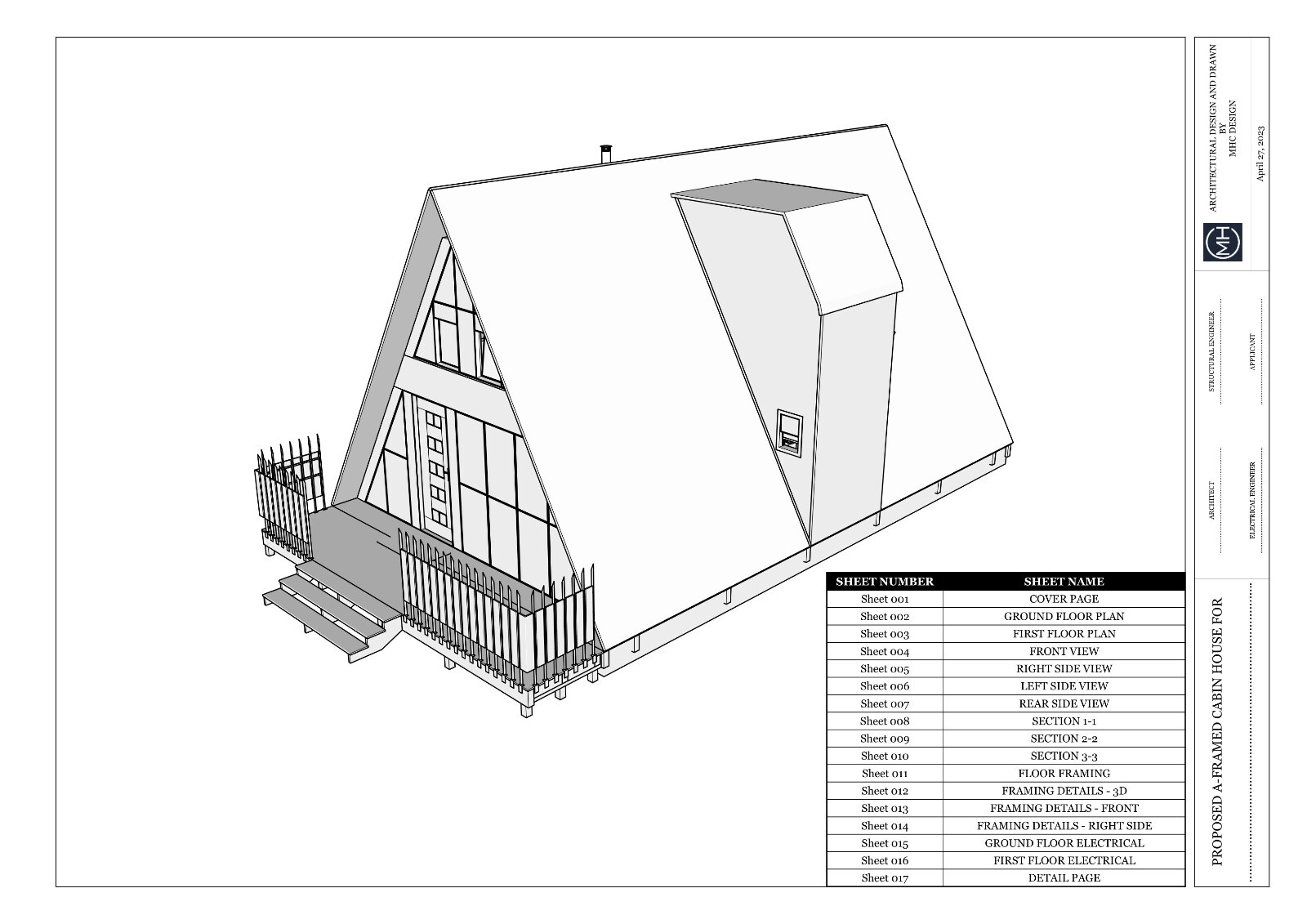 A-Framed Cabin House Plan DWG CAD File And PDF For Blueprint Plans – 1417sqft