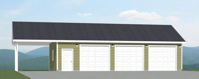 40×24 3-Car Garage with Carport — 960 sq ft — PDF Floor Plan — Model 1H