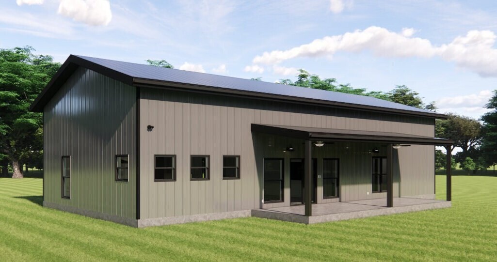 The Nueces Barndominium Plan – 2 Bedrooms / 2 Baths 1,543 SF Design Blueprints