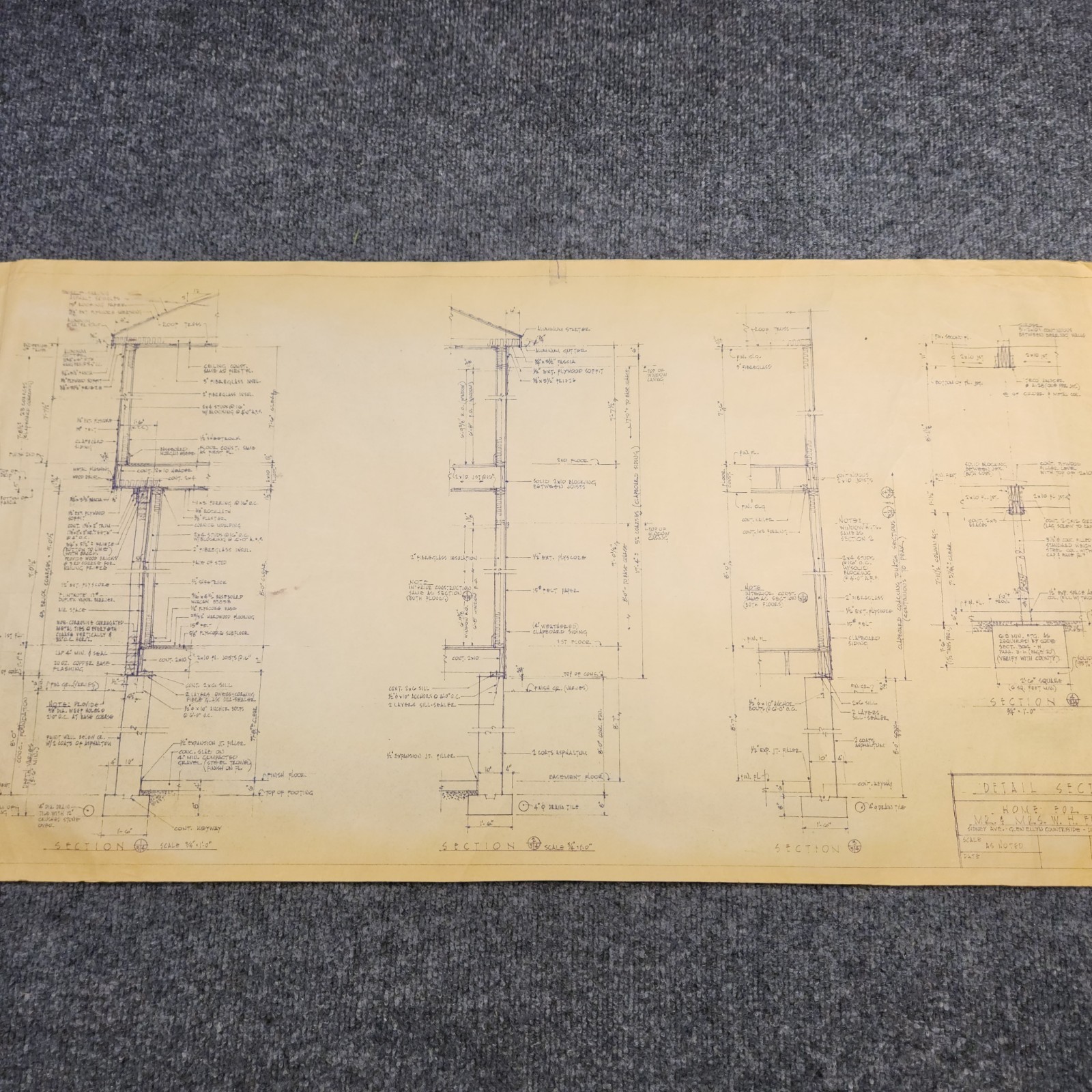 Vintage House Blueprint 33×17 1964 Mid Century Modern Drawing Art Glen Ellyn IL