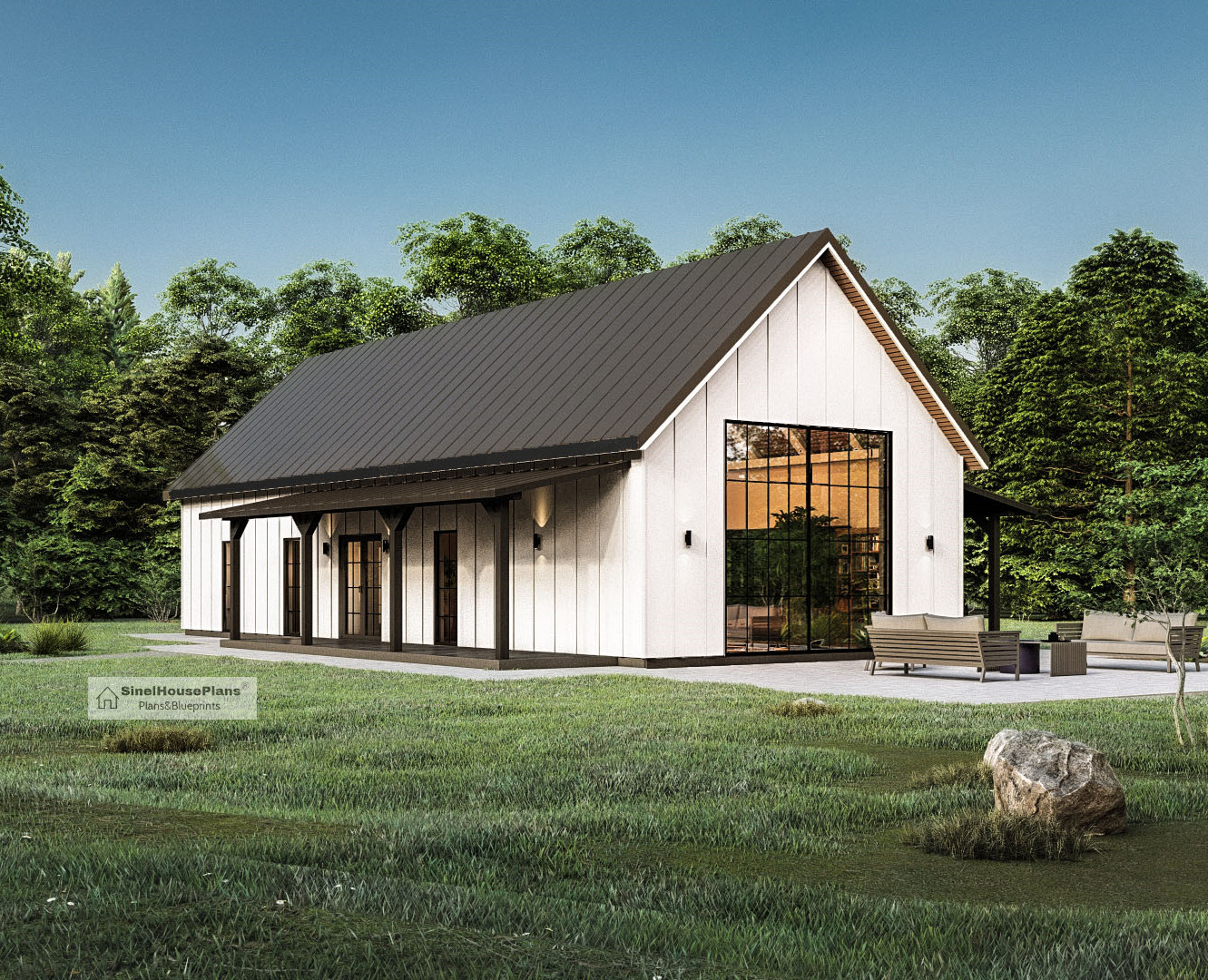 Modern Scandinavian Two Bedroom Cabin Plan, Cottage Architectural Blueprints