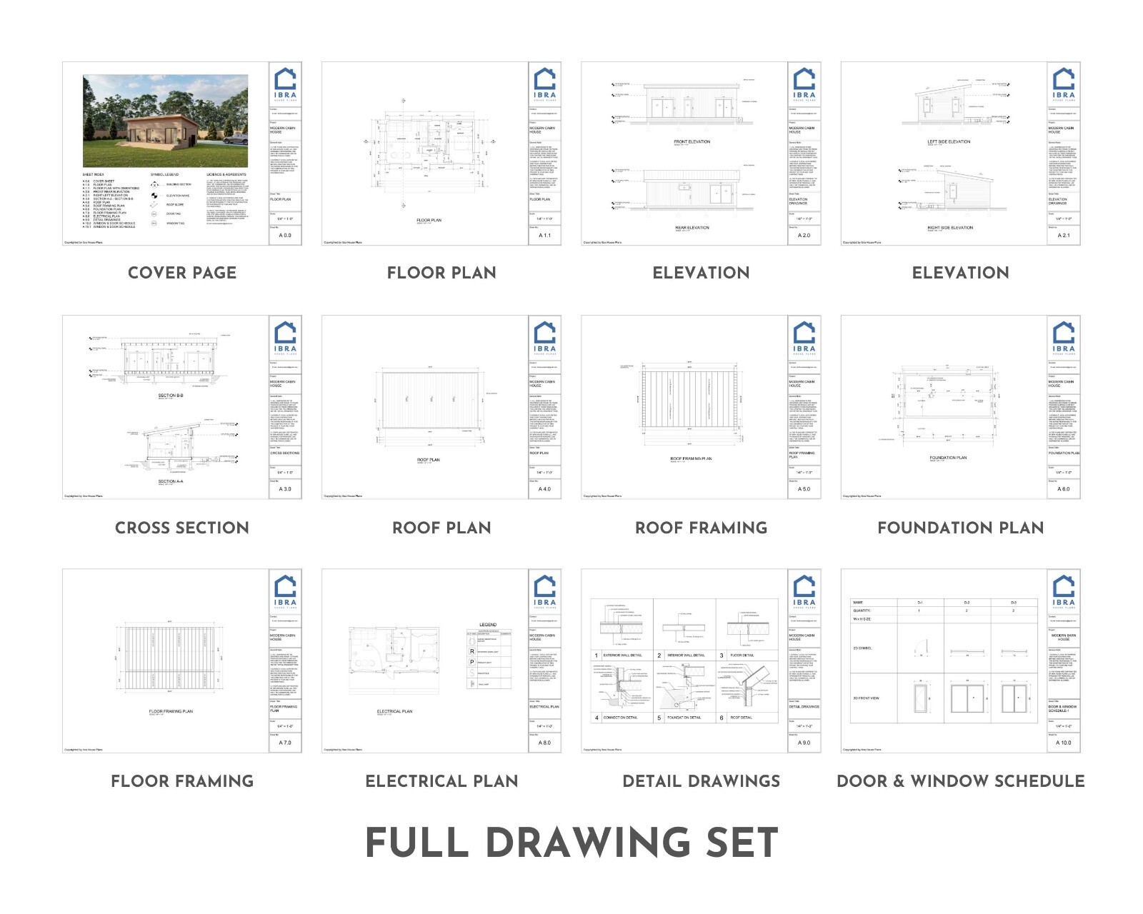 Modern Cabin House, 16′ x 32′, 512 Sq Ft, Tiny House, Architectural Plans