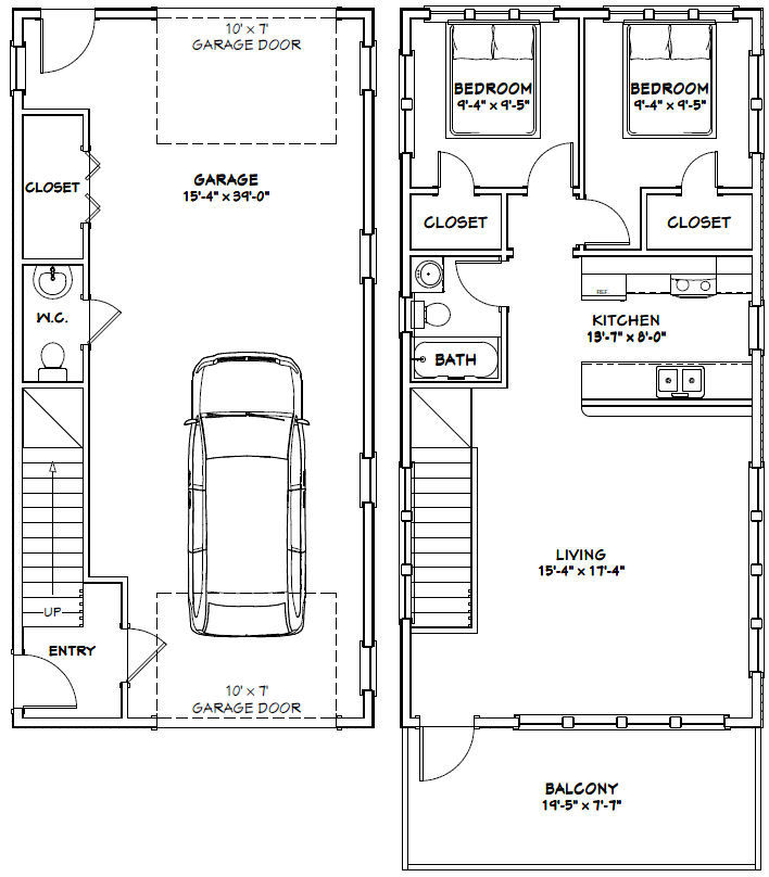 20×40 House — 2 Bedroom 1.5 Bath — 859 sq ft — PDF Floor Plan — Model 7Q