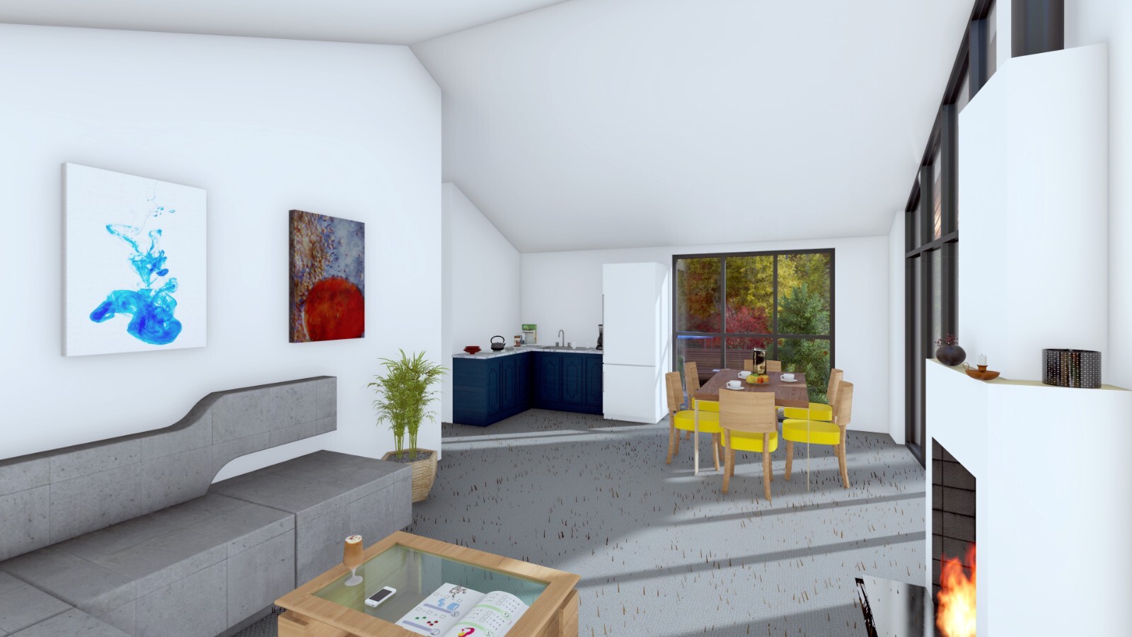 Barn House 2 Bed, Bathroom, Living Room, Terrace CAD Blueprints Metric/Imperial
