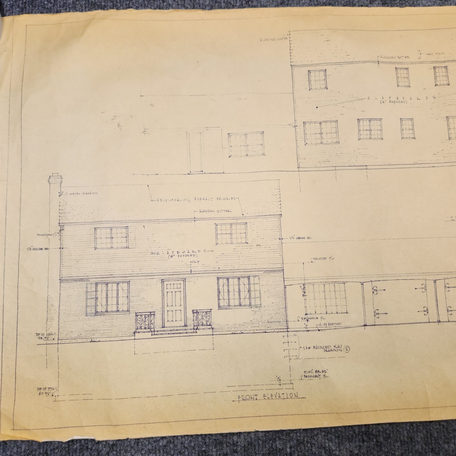 Vintage House Blueprint 33×17 1964 Mid Century Modern Drawing Art Glen Ellyn IL