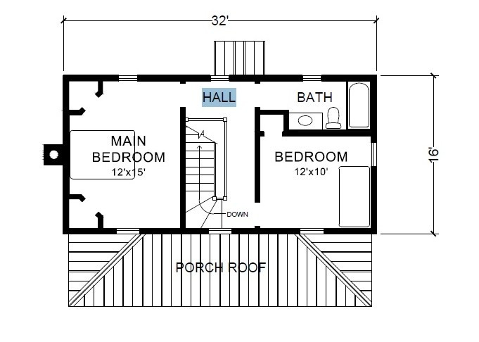 16×32 Farmhouse Plans – 2 Story Country Cottage Home Design