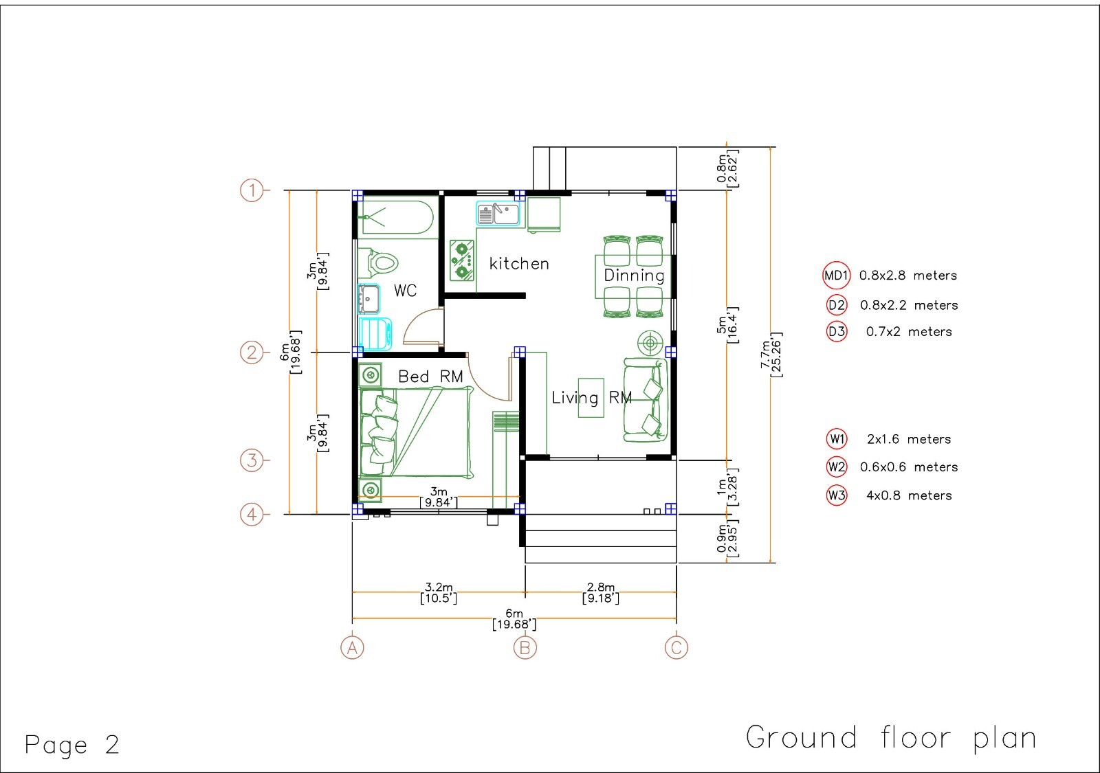 20×20 Feet Small House Design 6×6 Meter 1 Bed 1 Bath Flat Roof (A4 Hard Copy)