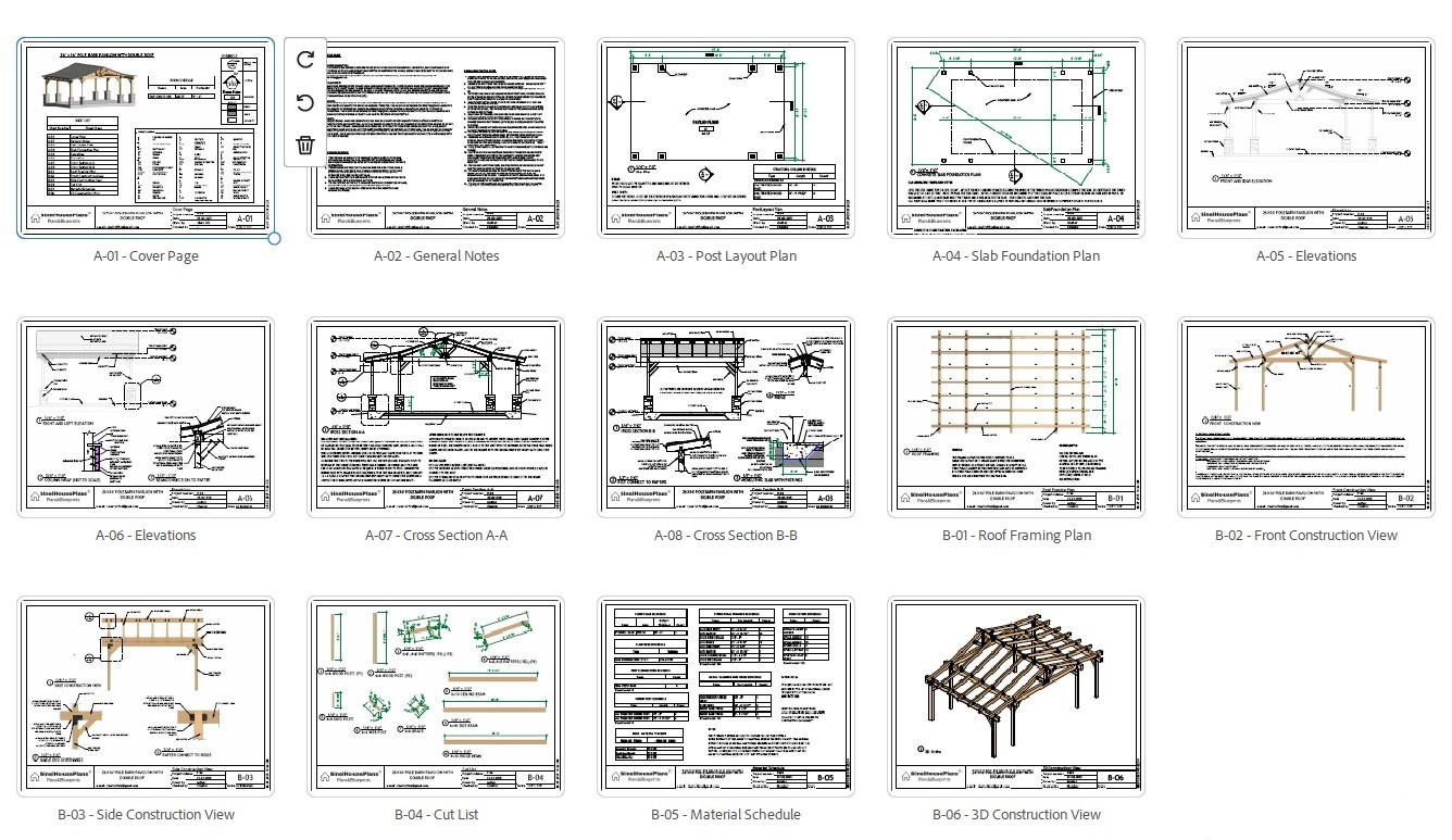 Garden Barn Pavilion with Double roof plan , 26’x16′ Patio Blueprints