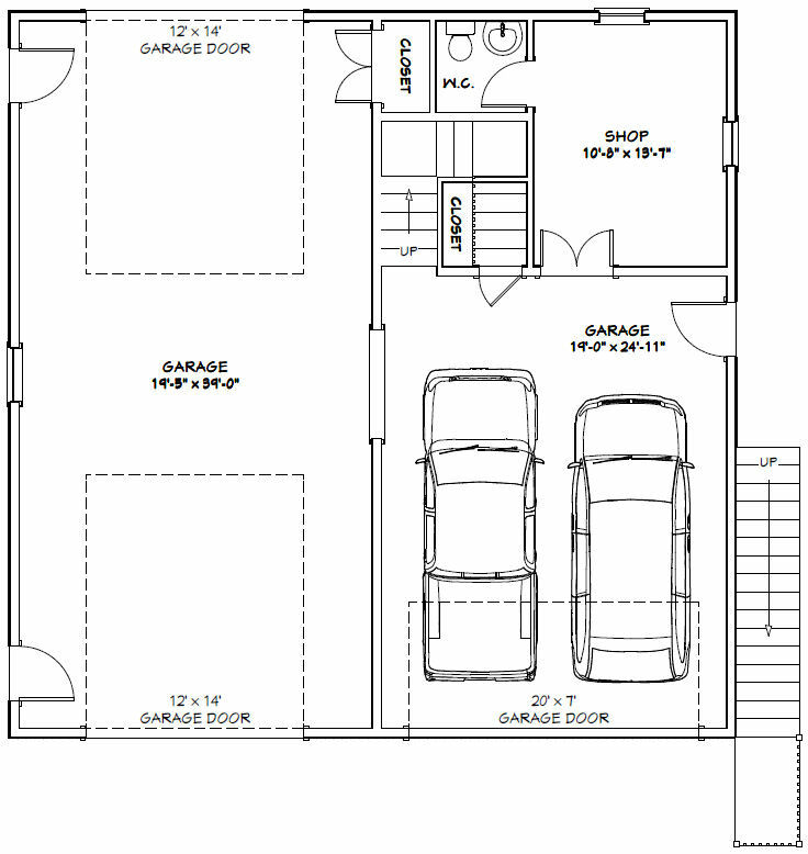 40×40 Apartment with 2-Car 1-RV Garage – PDF FloorPlan – 964 sqft – Model 1E