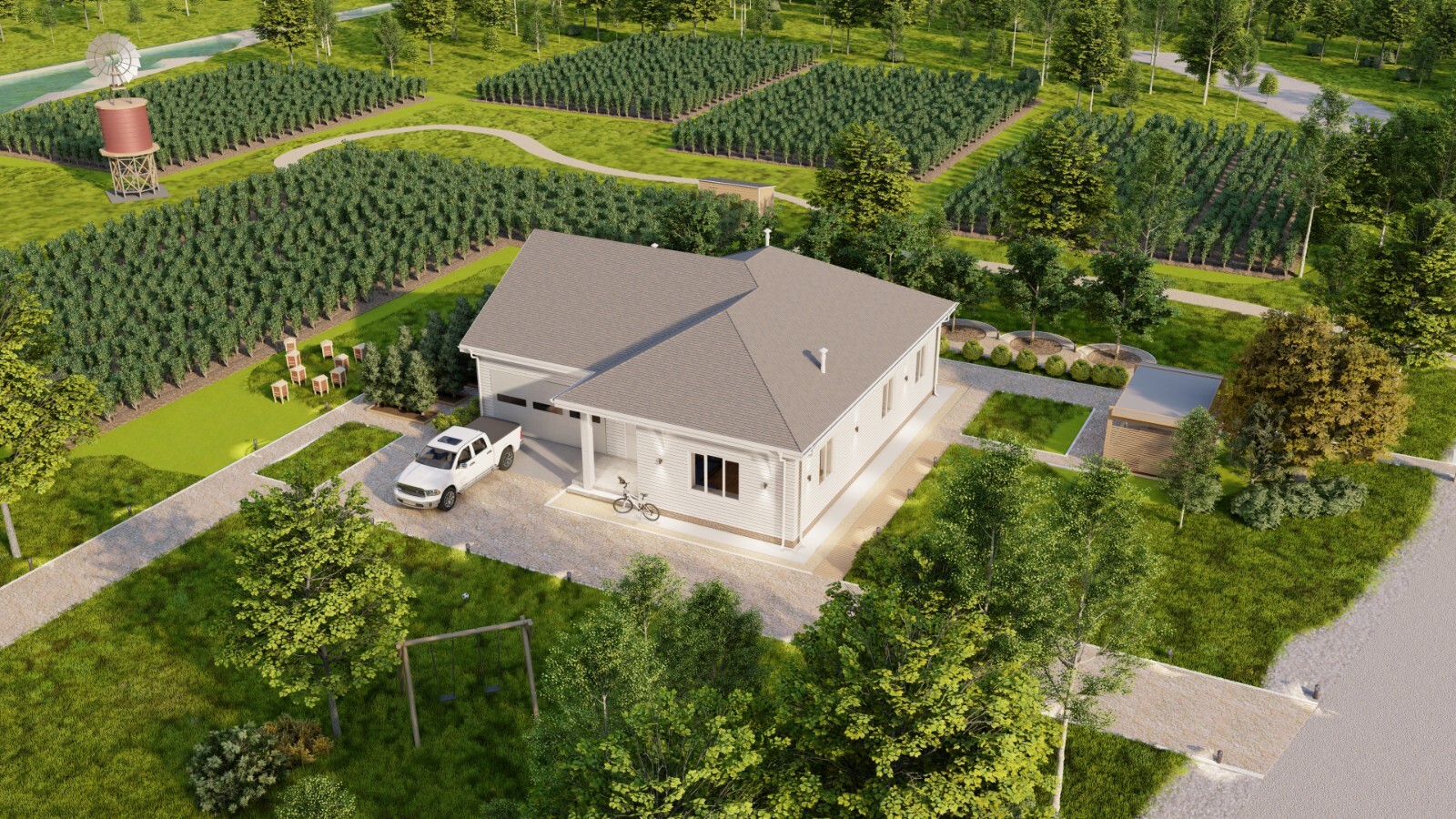 Rural Residence 3 Bed, Bathroom, 2 Car Garage CAD Blueprints Metric/Imperial