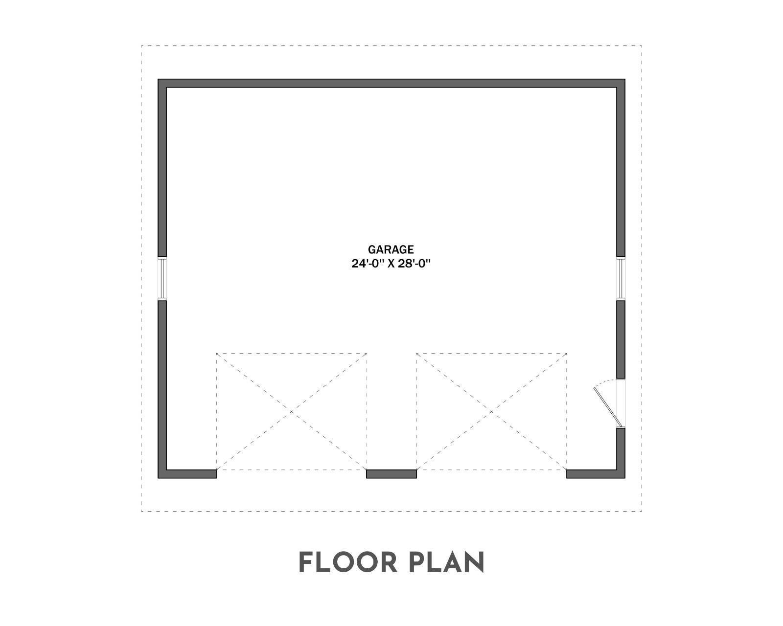 Two Car Garage Plan 24’x28′, Detached Shed Roof Garage, 672 Sq Ft, 9 Ft Walls