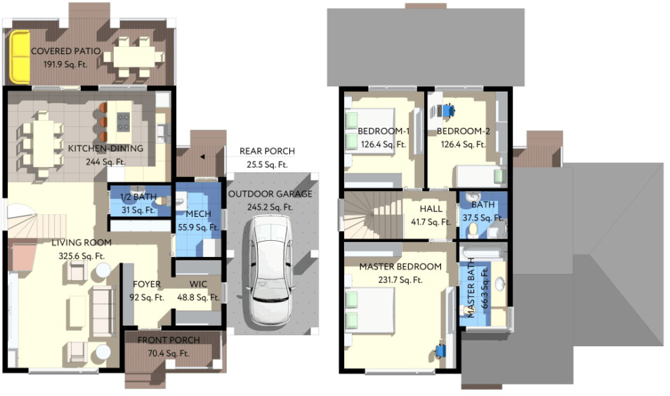 40’x45’ 3 Bed, 3 Bath Modern Cottage Architectural Build Plans PDF Download.