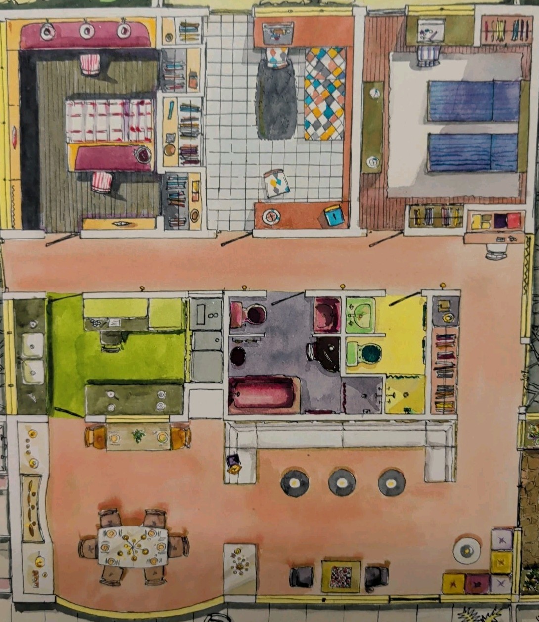 Full Color Artist Drawn House Floorplan