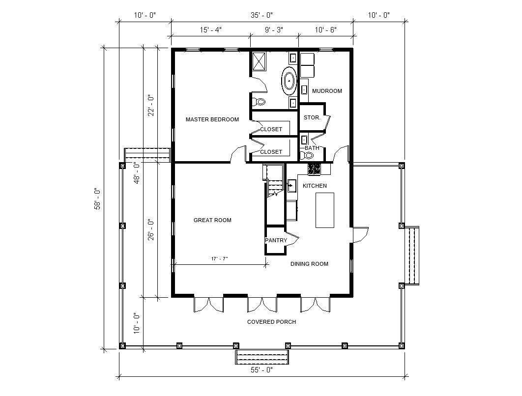 Custom Farmhouse Plan 3 bed 3.5 bath (51’x48′) Custom House Plans and Blueprint