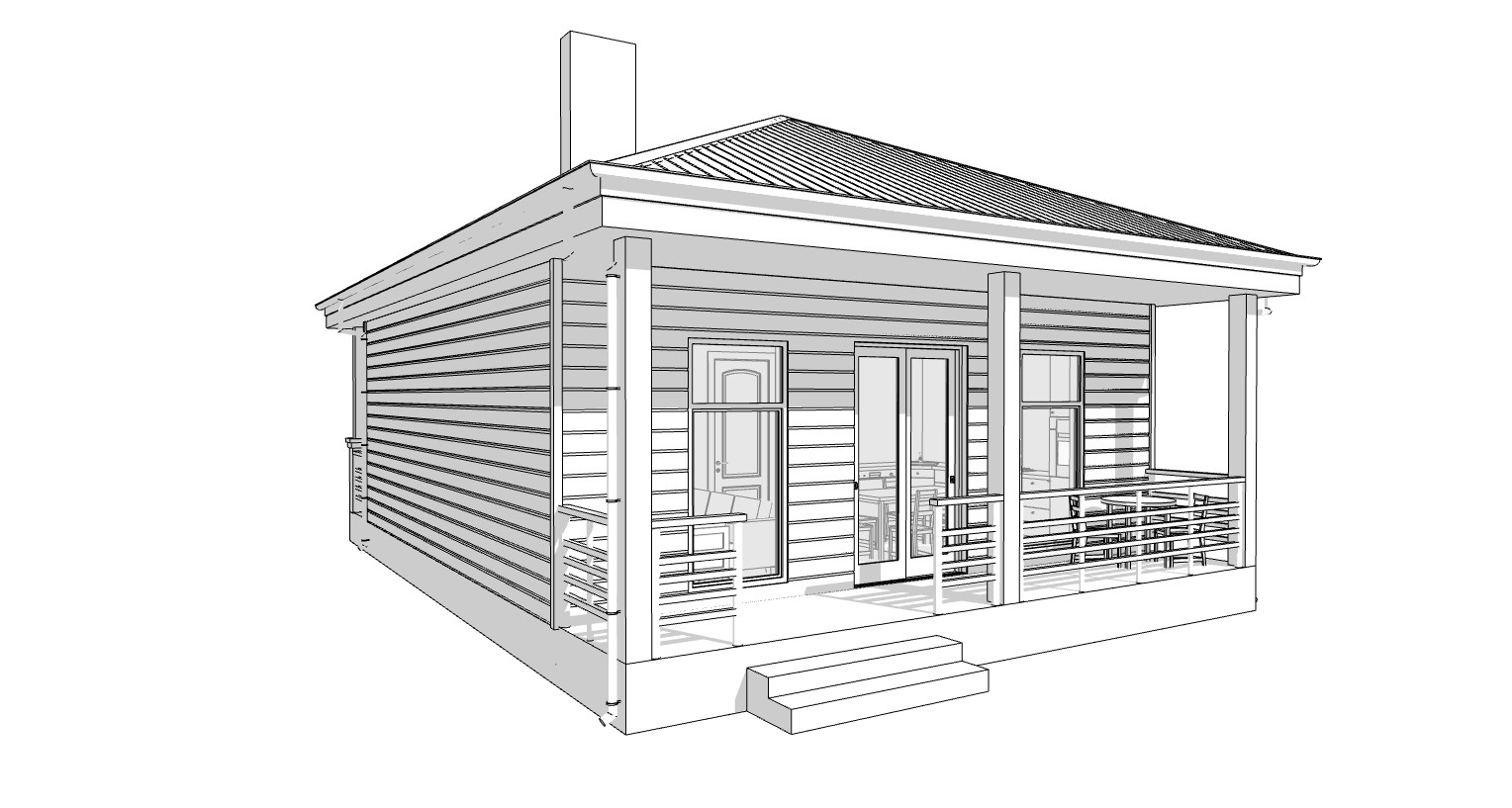 Charming Tiny House 1 Bed, 1 Bath, 583SF Architectural Build Plans PDF Download