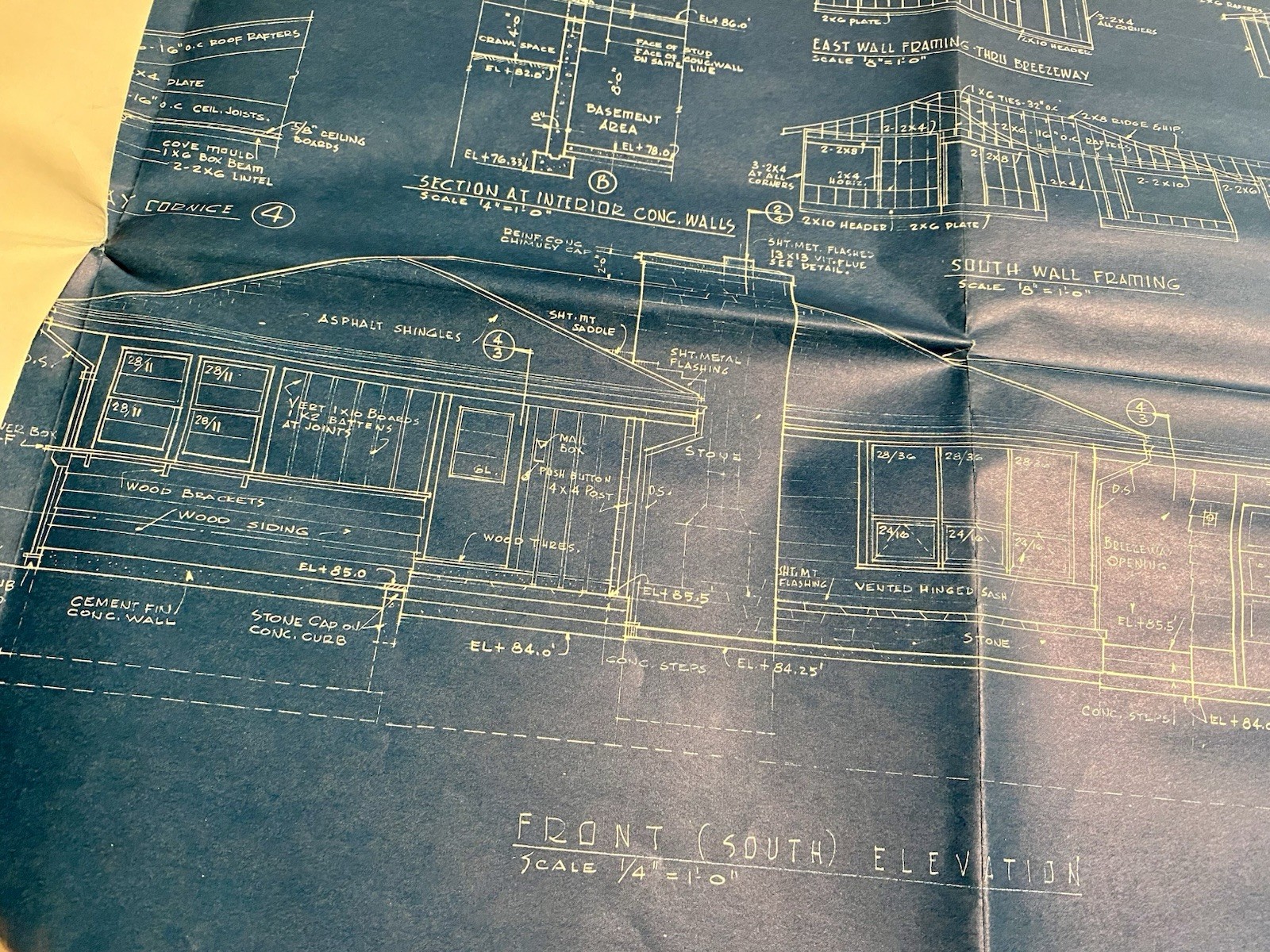 Lot Of 2 1950s-1960s Blueprints Mid century Modern Home + Two Flat Apt Building