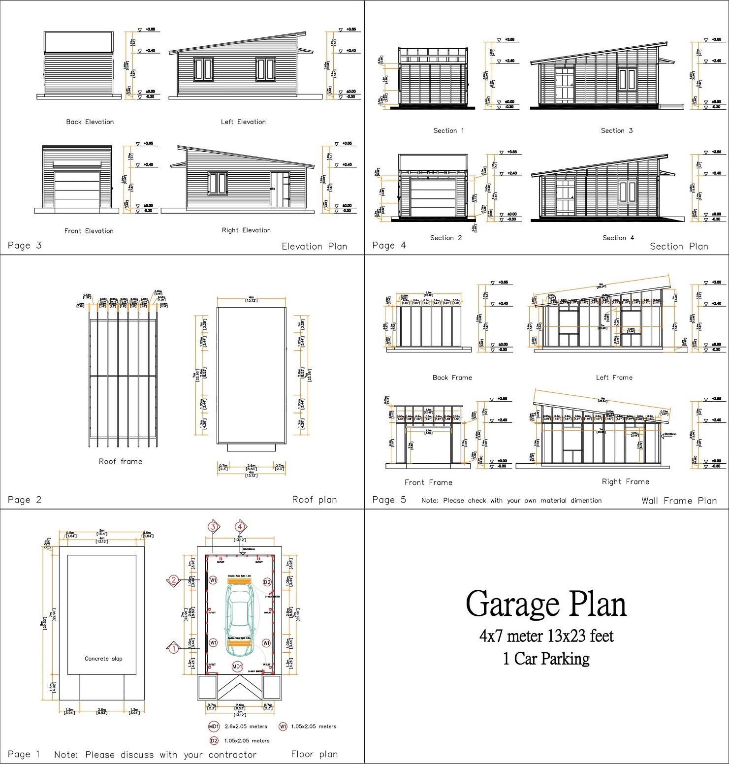 13×23 Garage Shed Roof 4×7 Meter 1 Car Shed Plan PDF Plans (A4 Hard Copy)