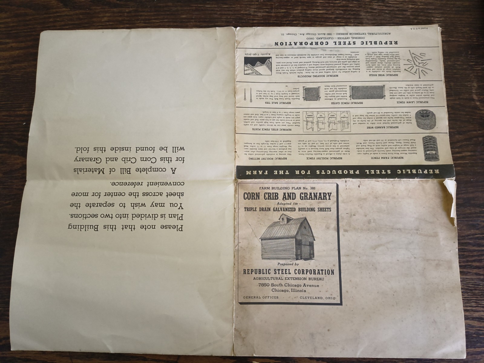 Vintage Corn Crib And Grainary Blue Prints Building Plan Republic Steel Corp Chi