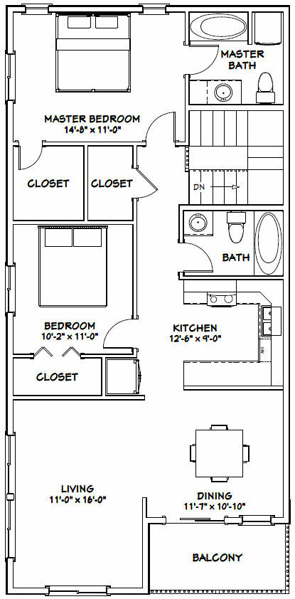 60×44 Apartment with 2-Car 2-RV Garage – PDF FloorPlan – 1,415 sqft – Model 1B