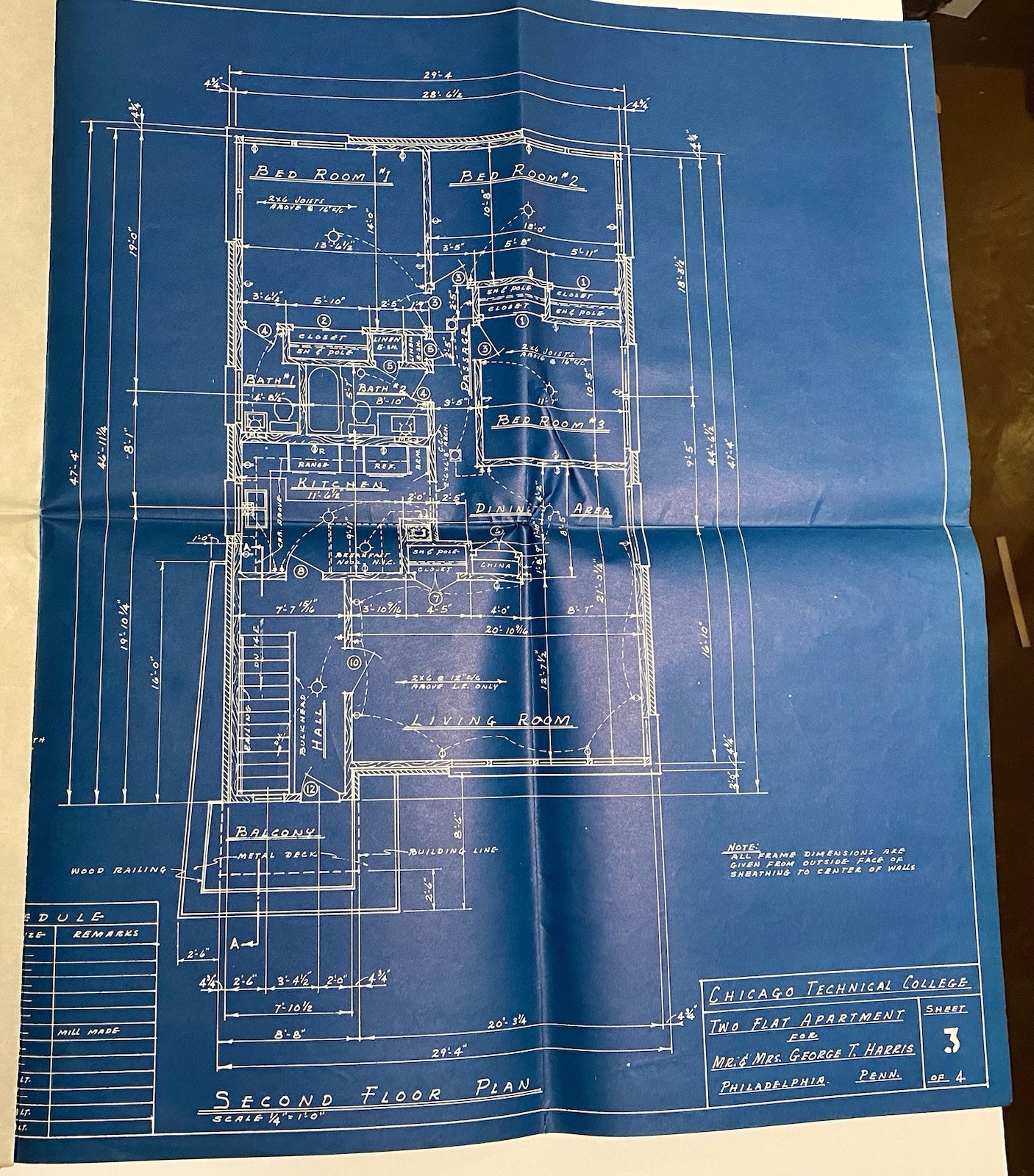 Lot Of 2 1950s-1960s Blueprints Mid century Modern Home + Two Flat Apt Building