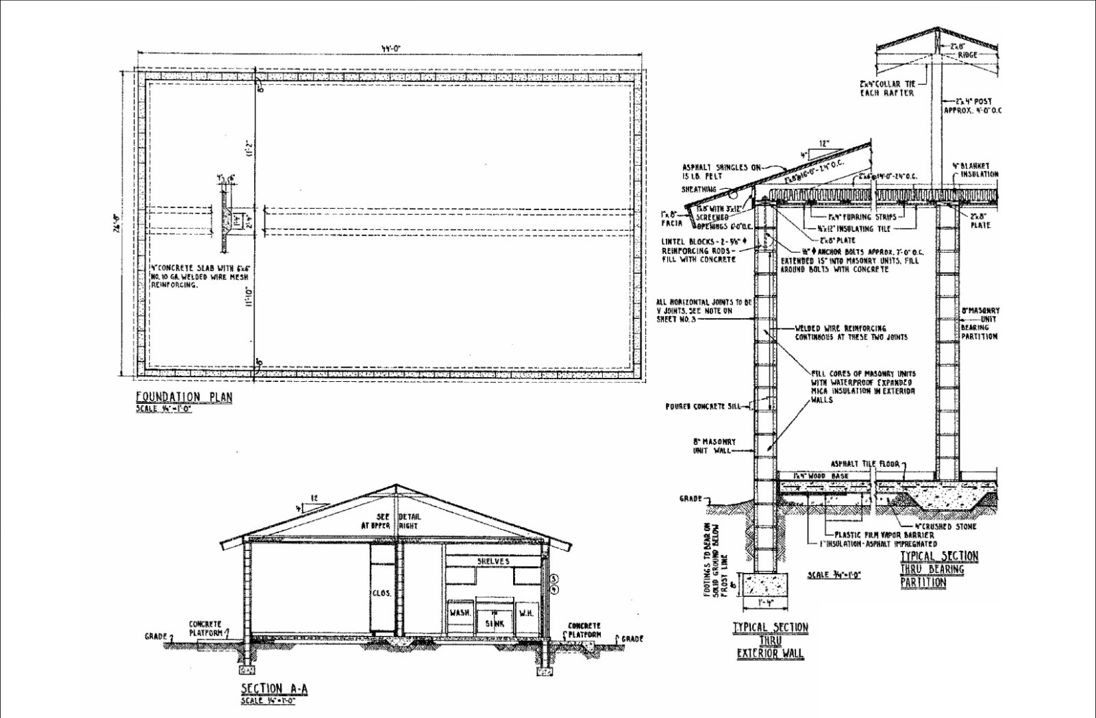Tiny Home Plans: 3 Bedroom Single Story 26×44 Feet 1144 SqFt Blueprints