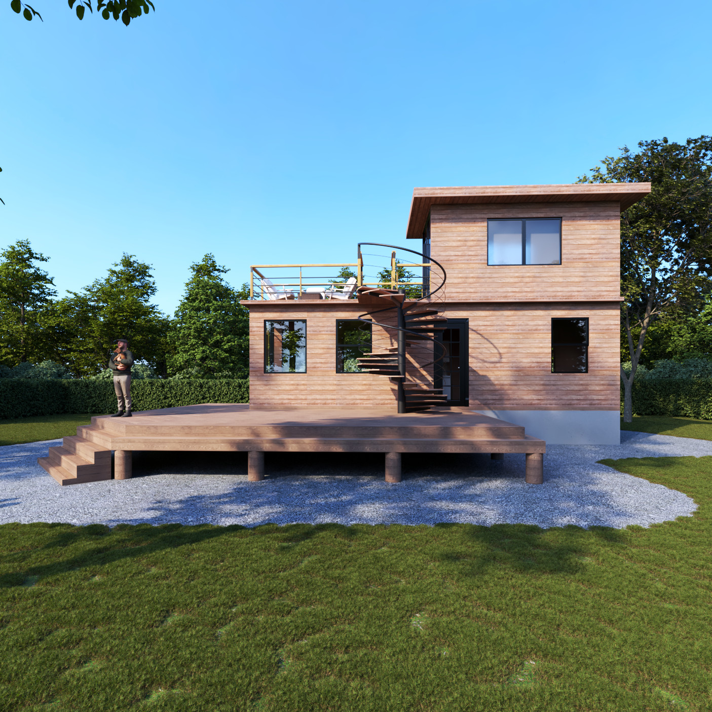 Modern Two Story Cabin House Plan 3D images DWG CAD File And PDF For Blueprint