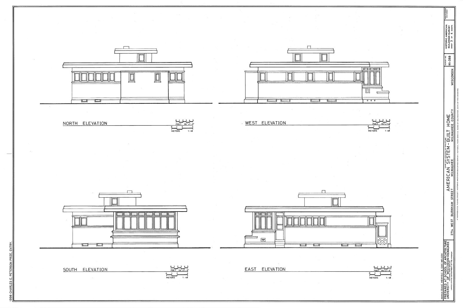 Frank Lloyd Wright, single story house plans, narrow lot, Prairie Style home