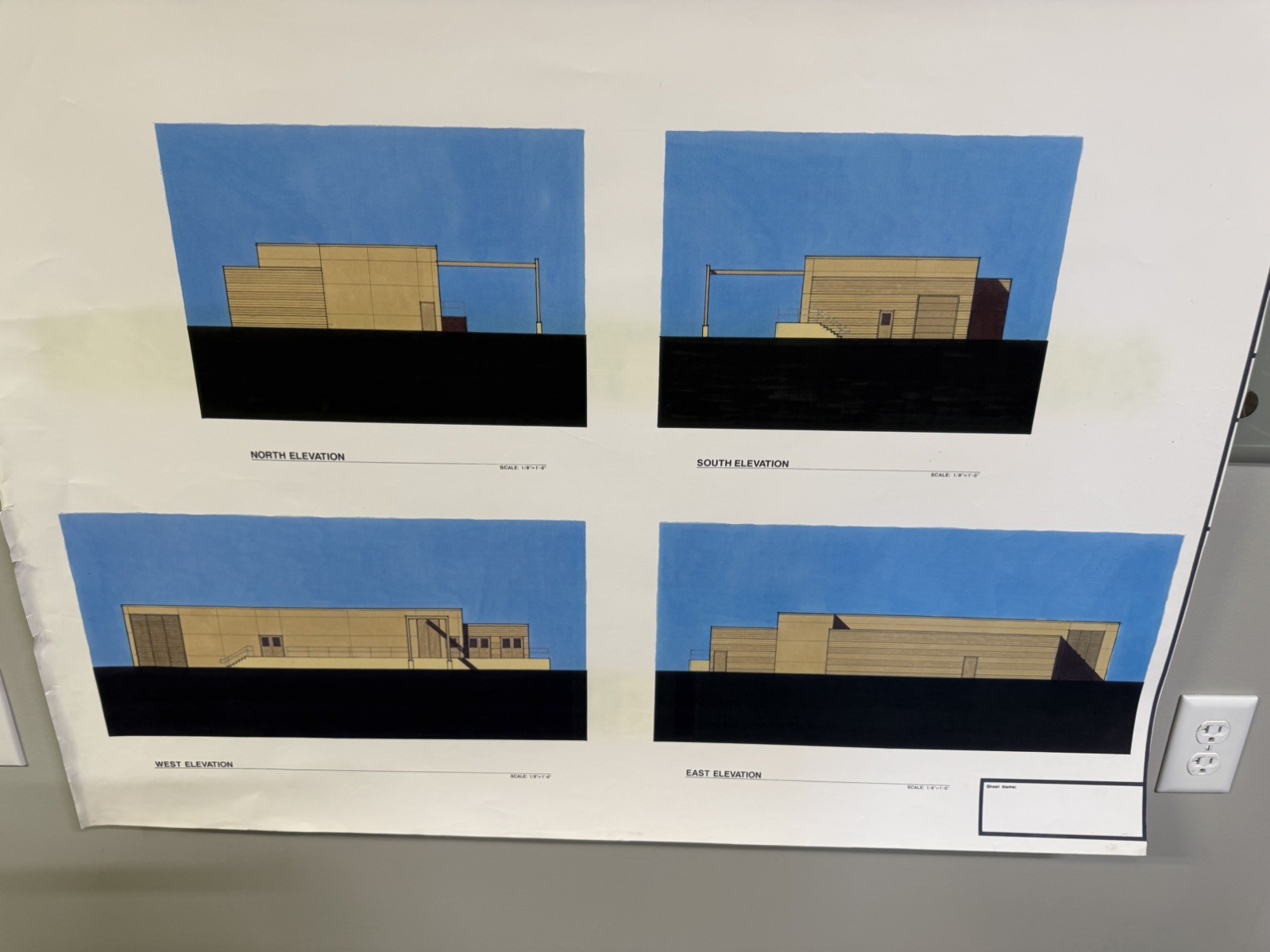 Modernist Architectural Elevation Prints Set of 7 Large 30×40 Paper Drawings