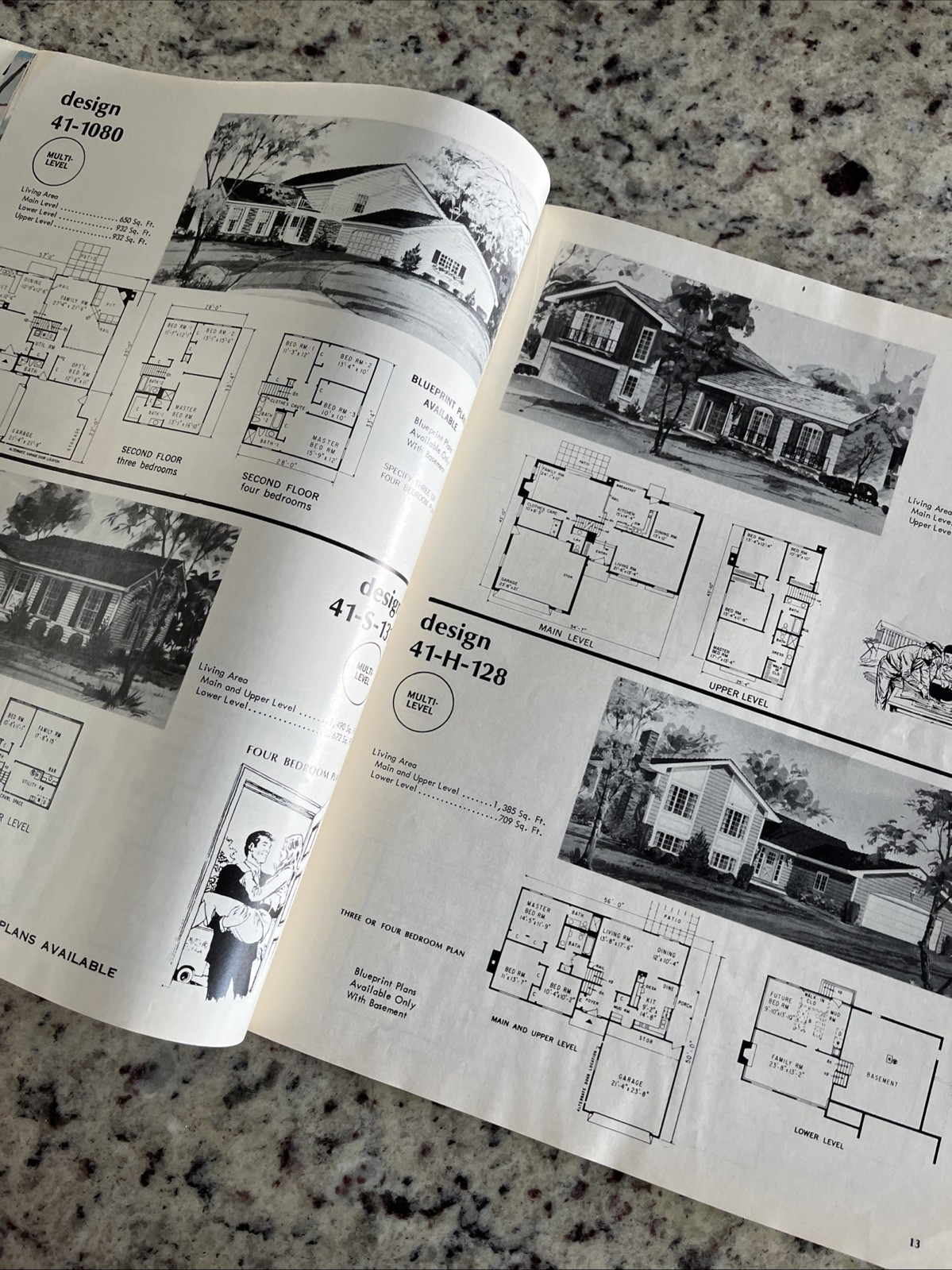 Vintage 1972 MCM Multi-Level Hillside Home Plans Design Catalog Blueprints