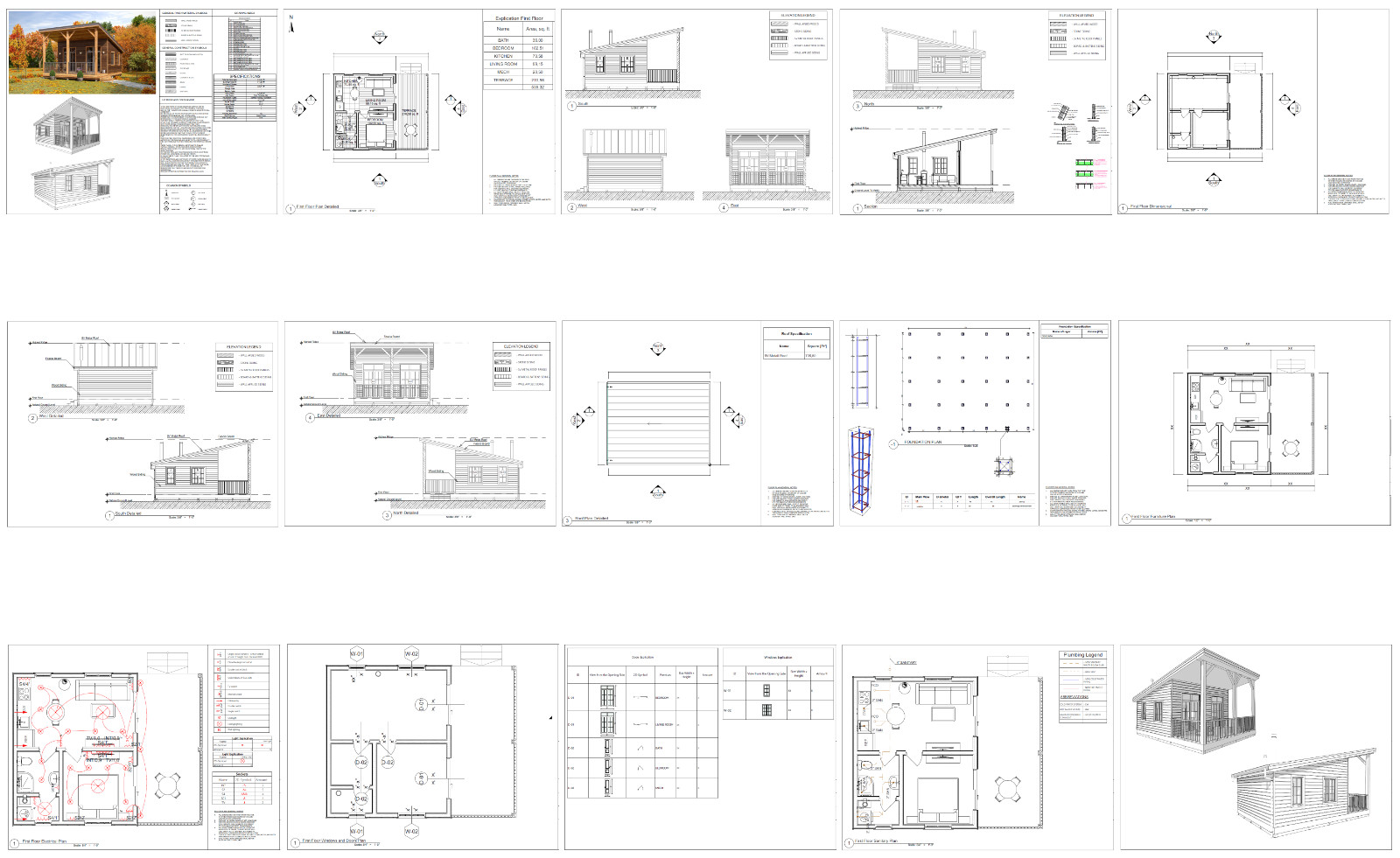 Cozy Charming Tiny House 1 Bed, 1 Bath Architectural Build Plans PDF Download