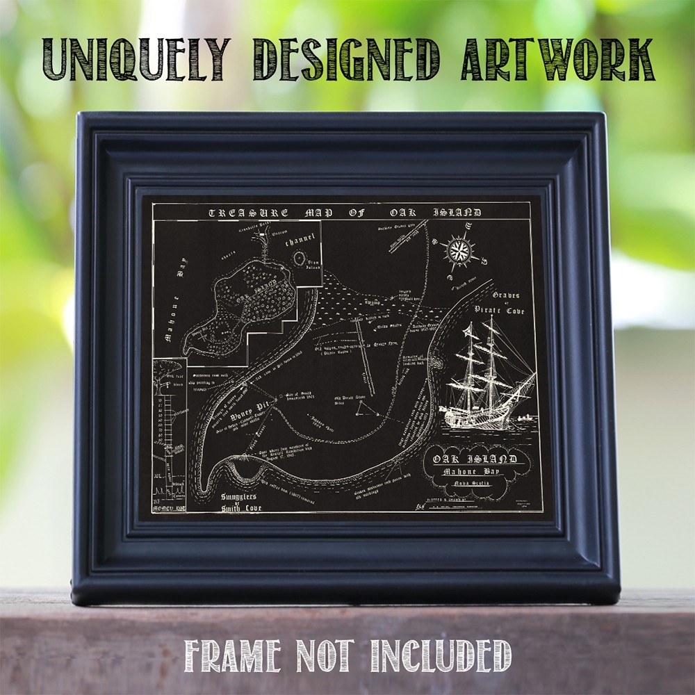 Oak Island Treasure Map Vintage Pirate Chart Nova Scotia Historic Wall Art