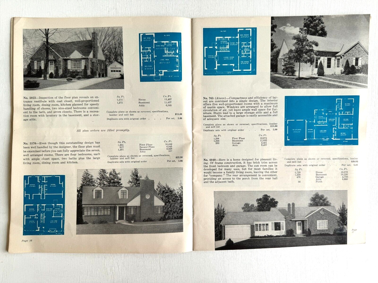 1950’s Mid Century Style Homes in Brick w/ Floor Plans- 32 in Color