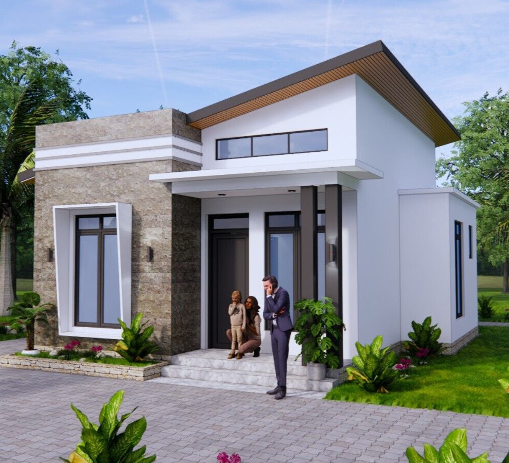 23×26 Feet Small House Plan 7×8 Meter 3 Beds 1 bath Shed Roof PDF & A4 Hard Copy