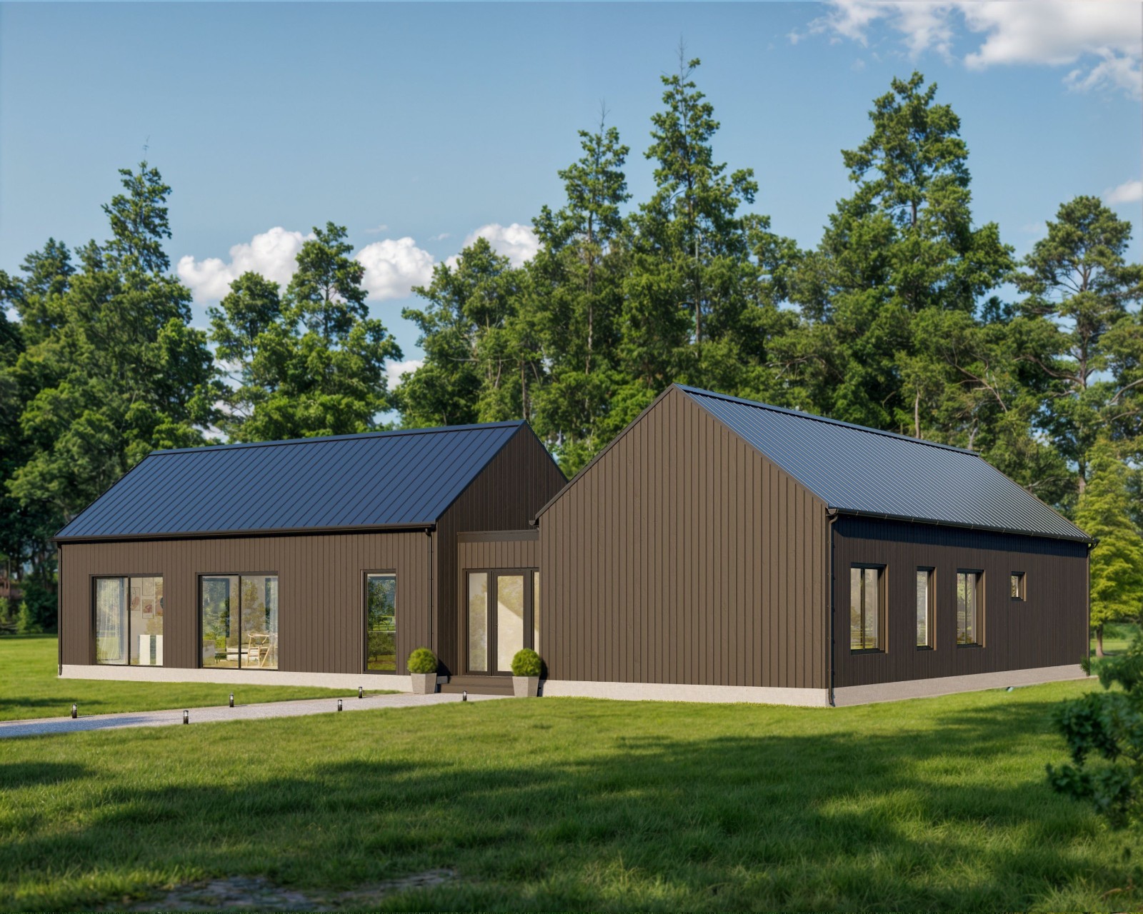 Modern Cabin House, L-shape House, 3 Bed 2 Bath, 1600 Sq Ft, Architectural Plans
