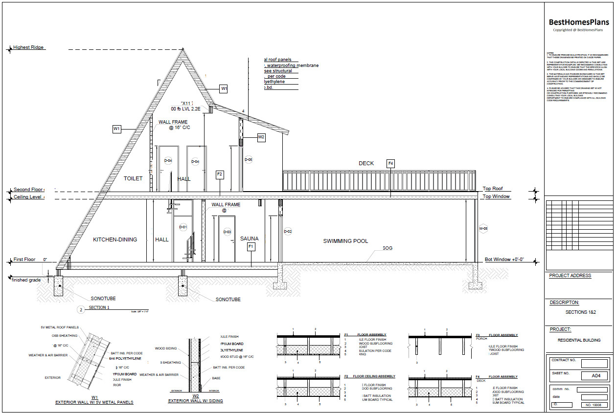 63’x59’ 3 Beds, 2.5 Baths Cozy A-Frame House Architectural Plans PDF Download.