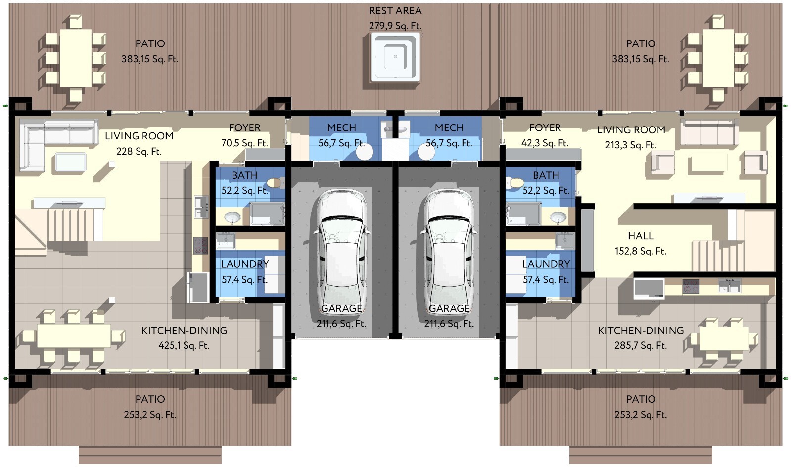 86’x29′ Double A-Frame Cabin, 6-Beds, 8 Baths, 2 Garage bays, 3556SF Living Area