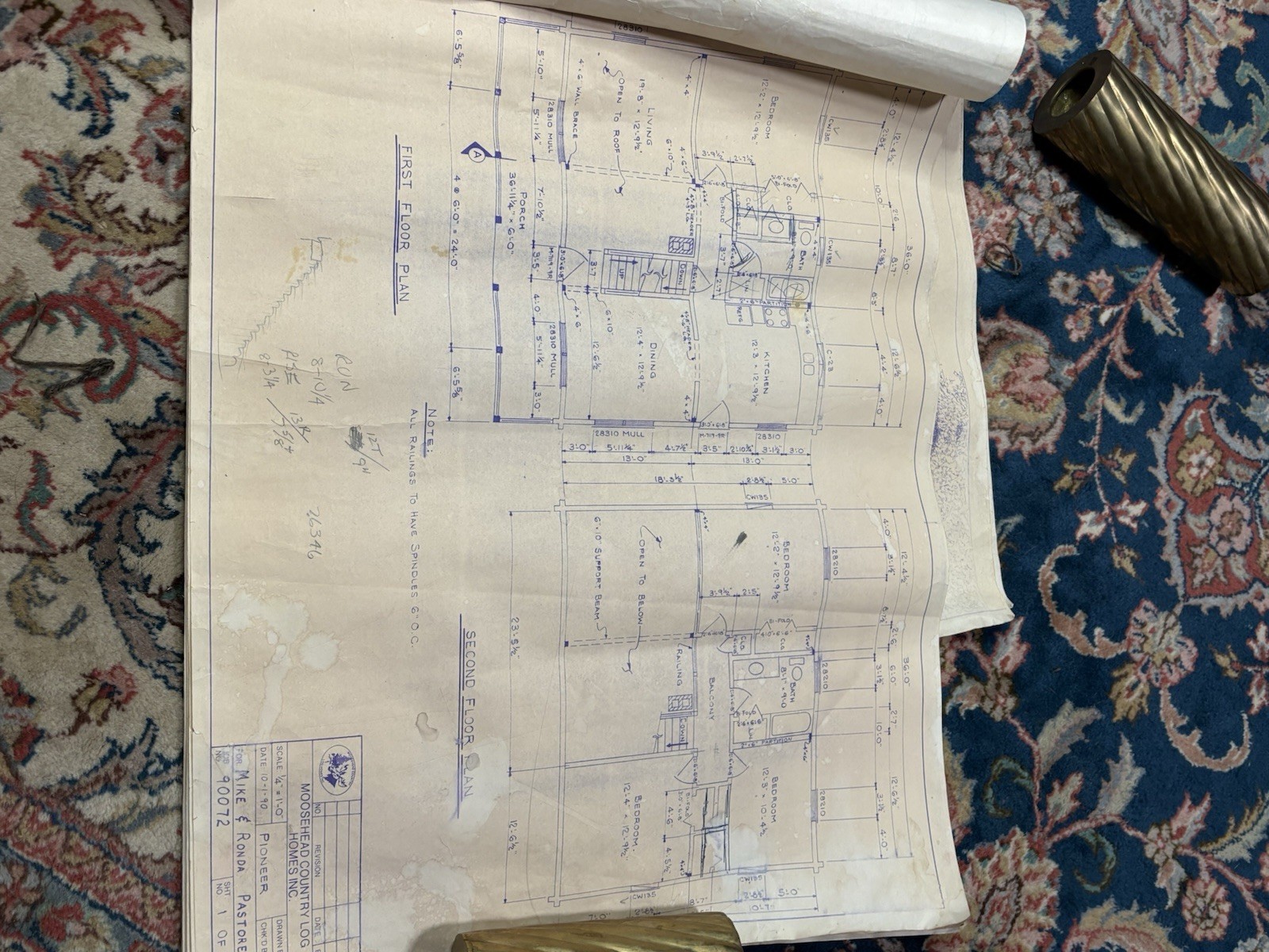 Vtg Moose Head Country Log Home Plans Full Set Blueprint Farmhouse 1980s Maine
