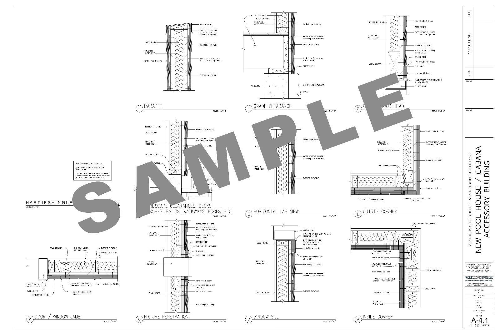 * Cape Cod Style Pool House / Cabana / Accessory Building – Full 24″x36″ Plans *