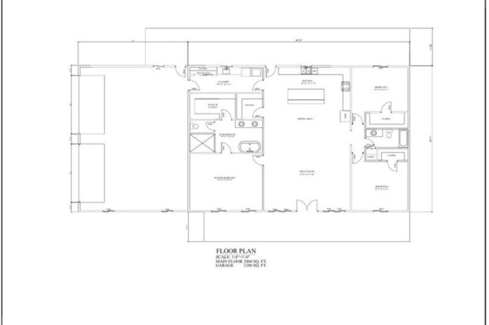 Barndominium House Plan – 3 Bed 2 Bath 2400 sq ft 3 Car – Drawings Blueprints